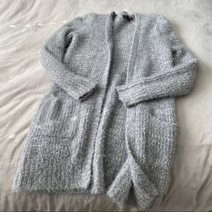 Textured fuzzy gray cardigan